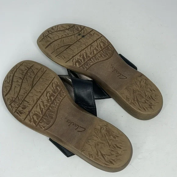 Clarks Sandals Women’s Lusine Lenox Black Leather Bow Metal Bling Size 8.5 M - Picture 8 of 8